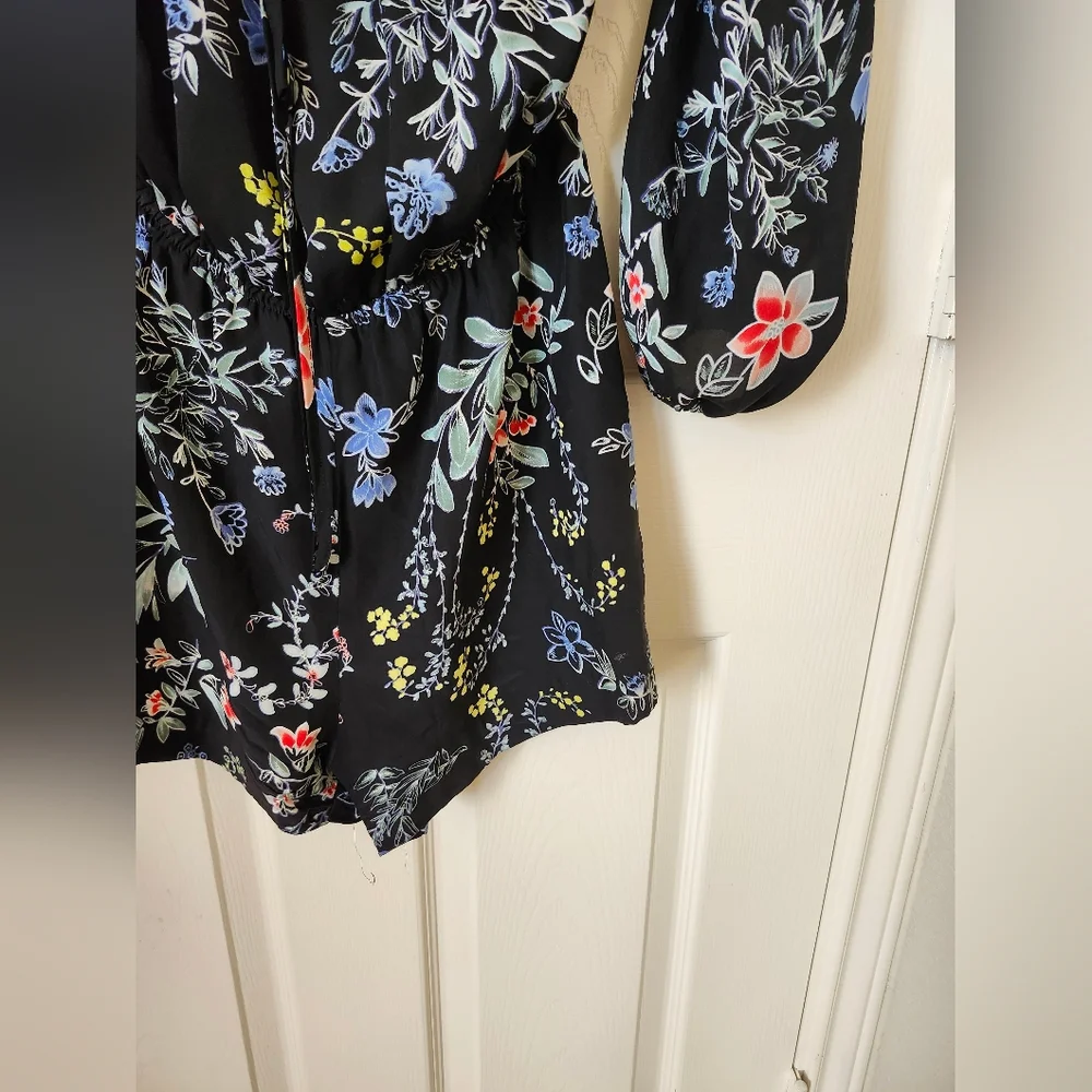 Parker Navy Blue Floral Long Sleeve Short Romper S